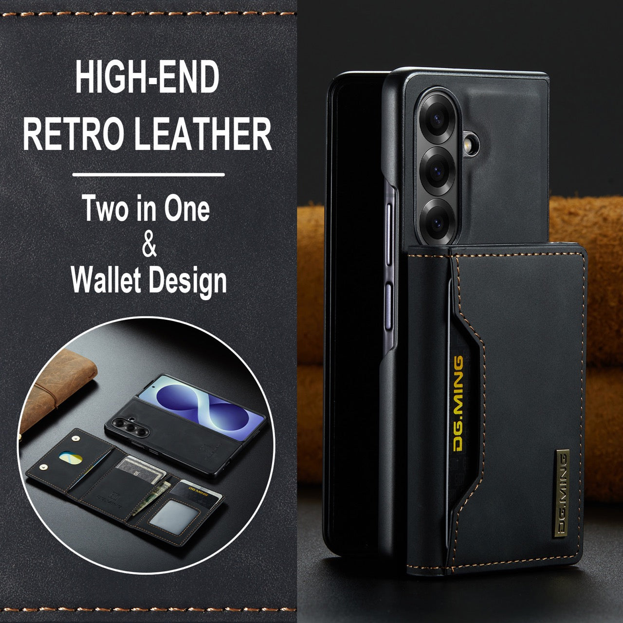 Samsung Galaxy Z Fold 8 Ultra DG.MING Detachable Wallet Leather Case [Black]
