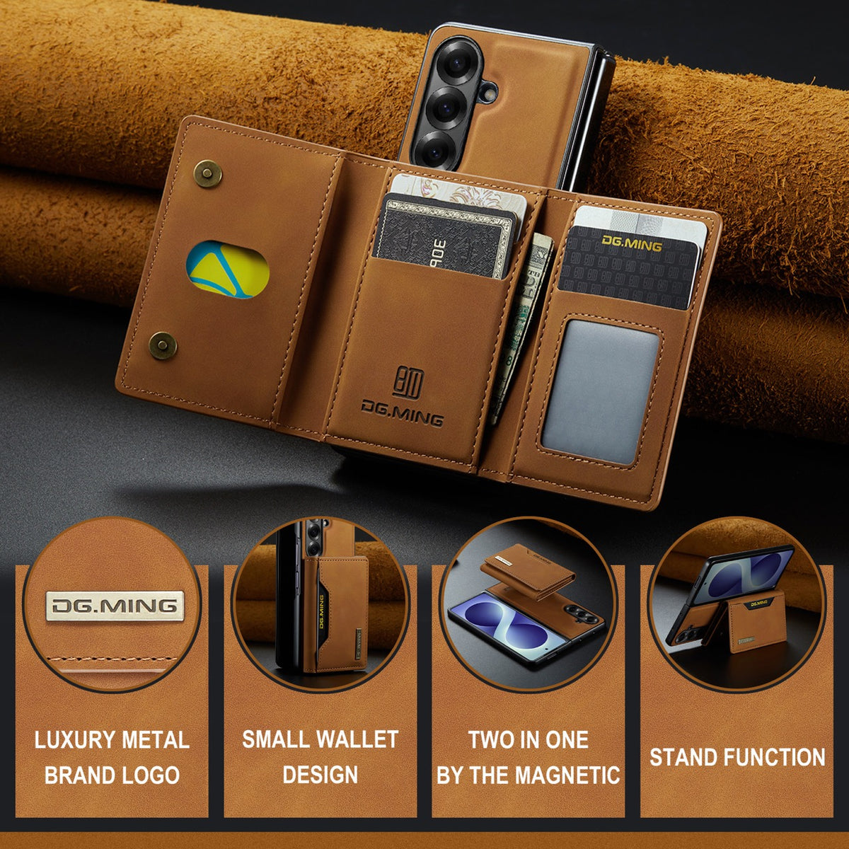 Samsung Galaxy Z Fold 8 Ultra DG.MING Detachable Wallet Leather Case [Brown]