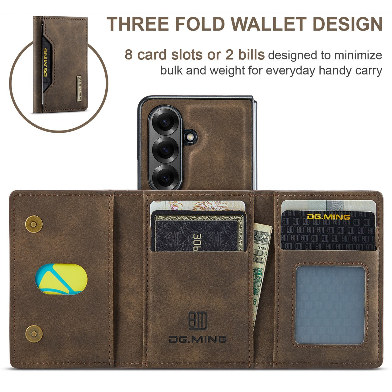 Samsung Galaxy Z Fold 8 Ultra DG.MING Detachable Wallet Leather Case [Coffee]