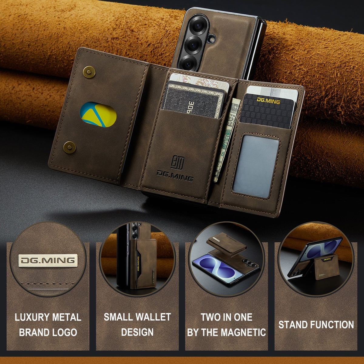 Samsung Galaxy Z Fold 8 Ultra DG.MING Detachable Wallet Leather Case [Coffee]
