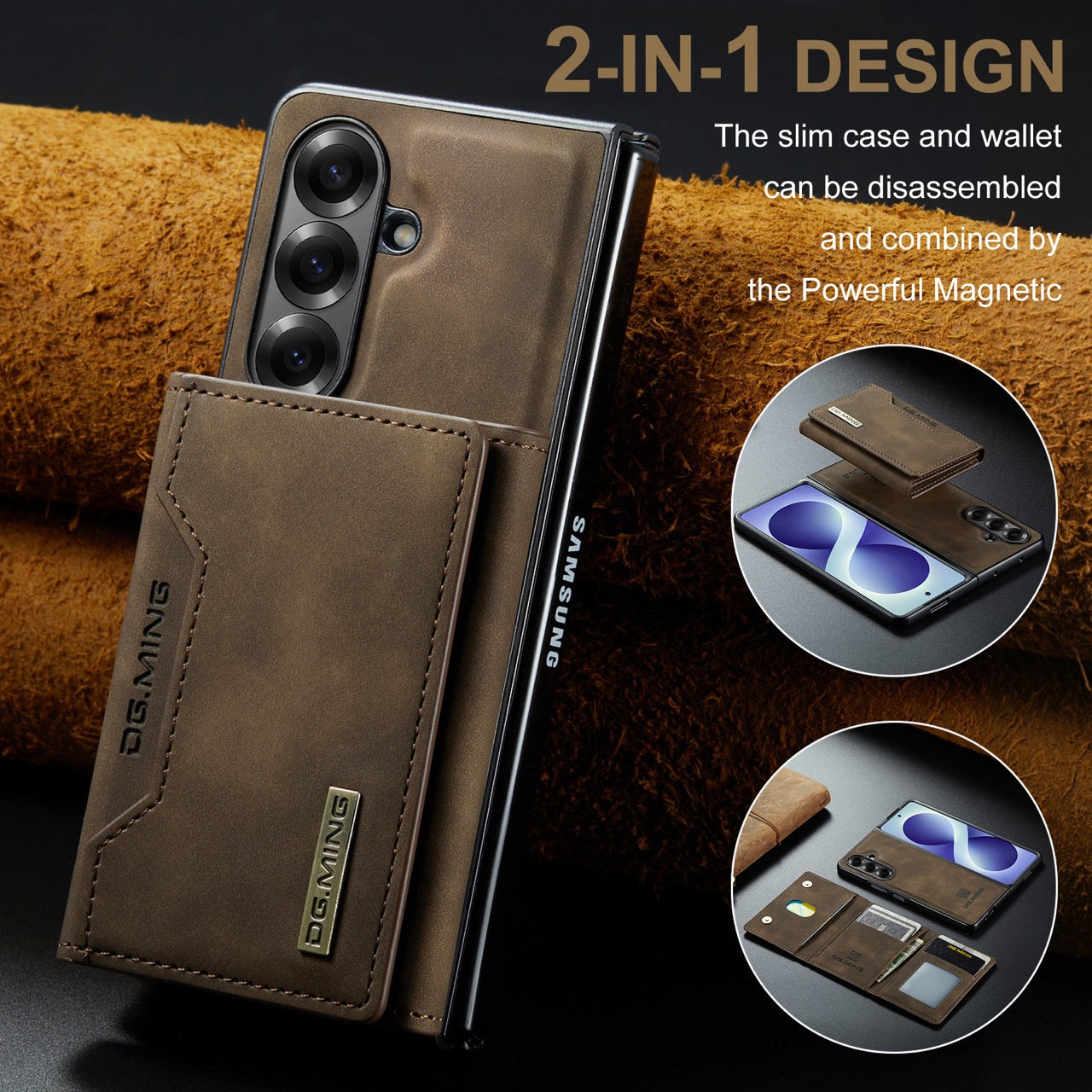 Samsung Galaxy Z Fold 8 Ultra DG.MING Detachable Wallet Leather Case [Coffee]