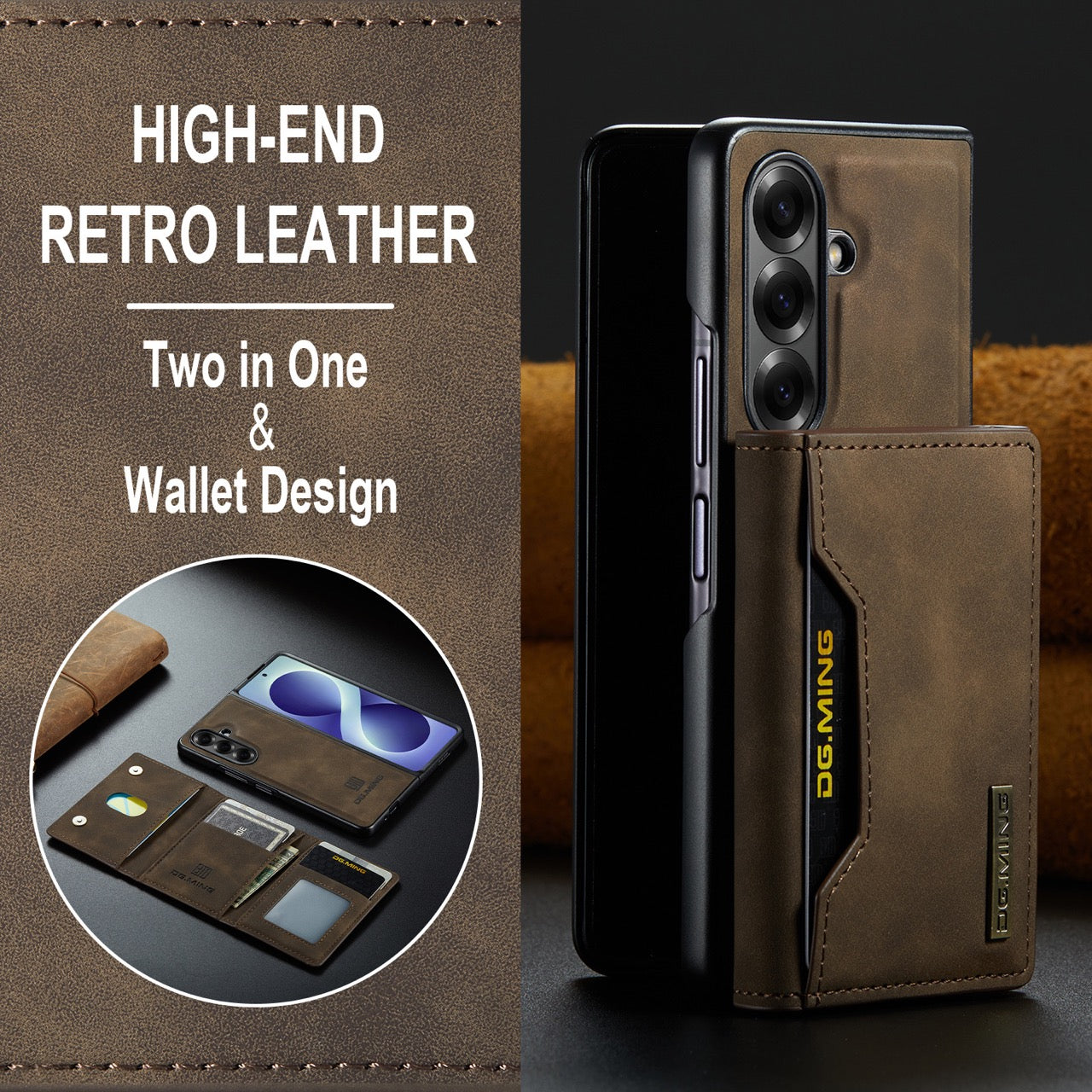 Samsung Galaxy Z Fold 8 Ultra DG.MING Detachable Wallet Leather Case [Coffee]