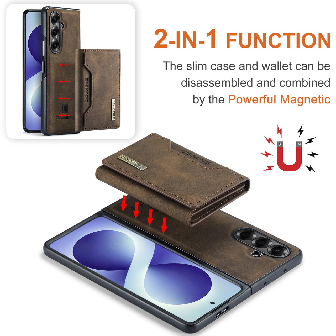 Samsung Galaxy Z Fold 8 Ultra DG.MING Detachable Wallet Leather Case [Coffee]