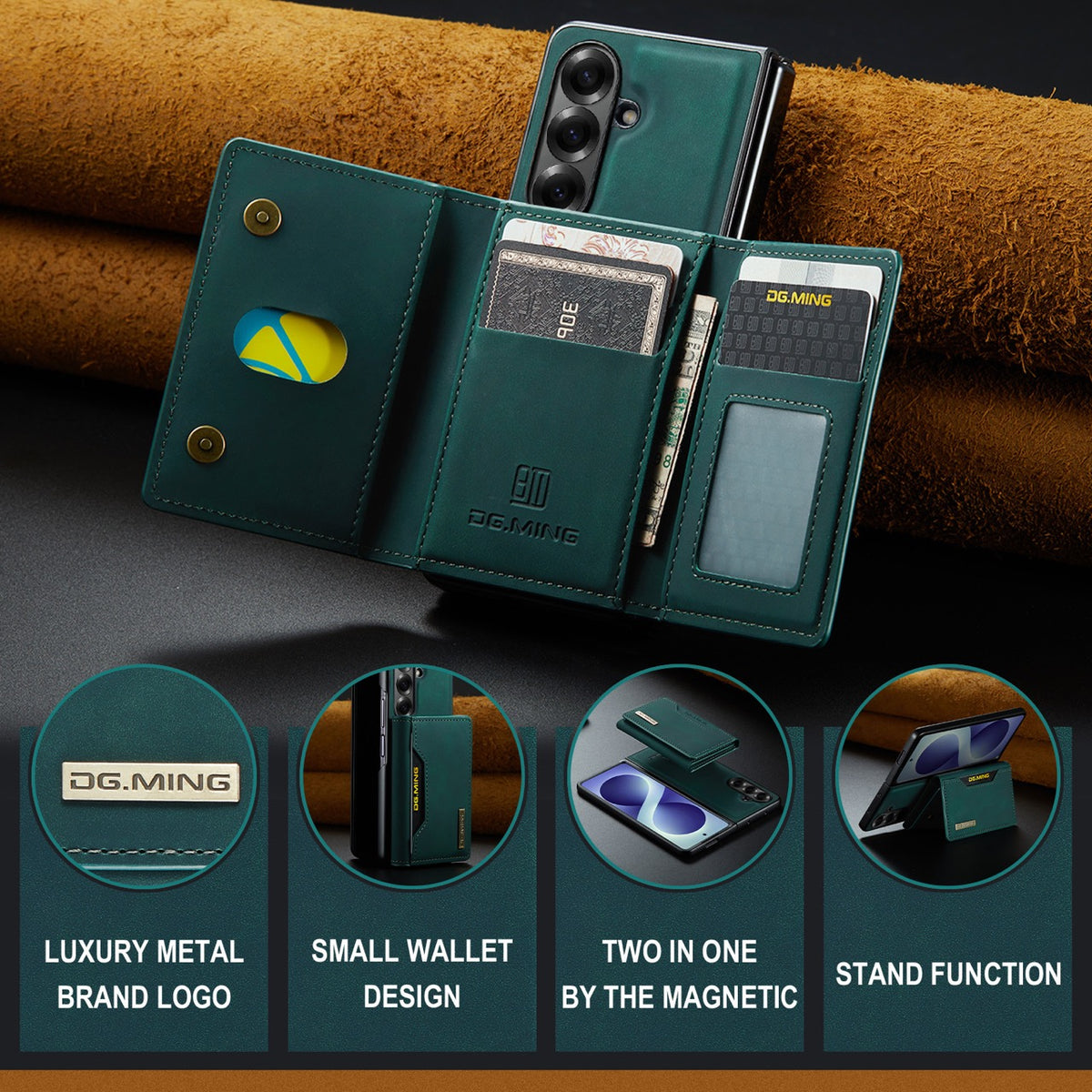 Samsung Galaxy Z Fold 8 Ultra DG.MING Detachable Wallet Leather Case [Green]