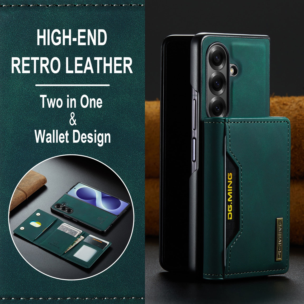 Samsung Galaxy Z Fold 8 Ultra DG.MING Detachable Wallet Leather Case [Green]
