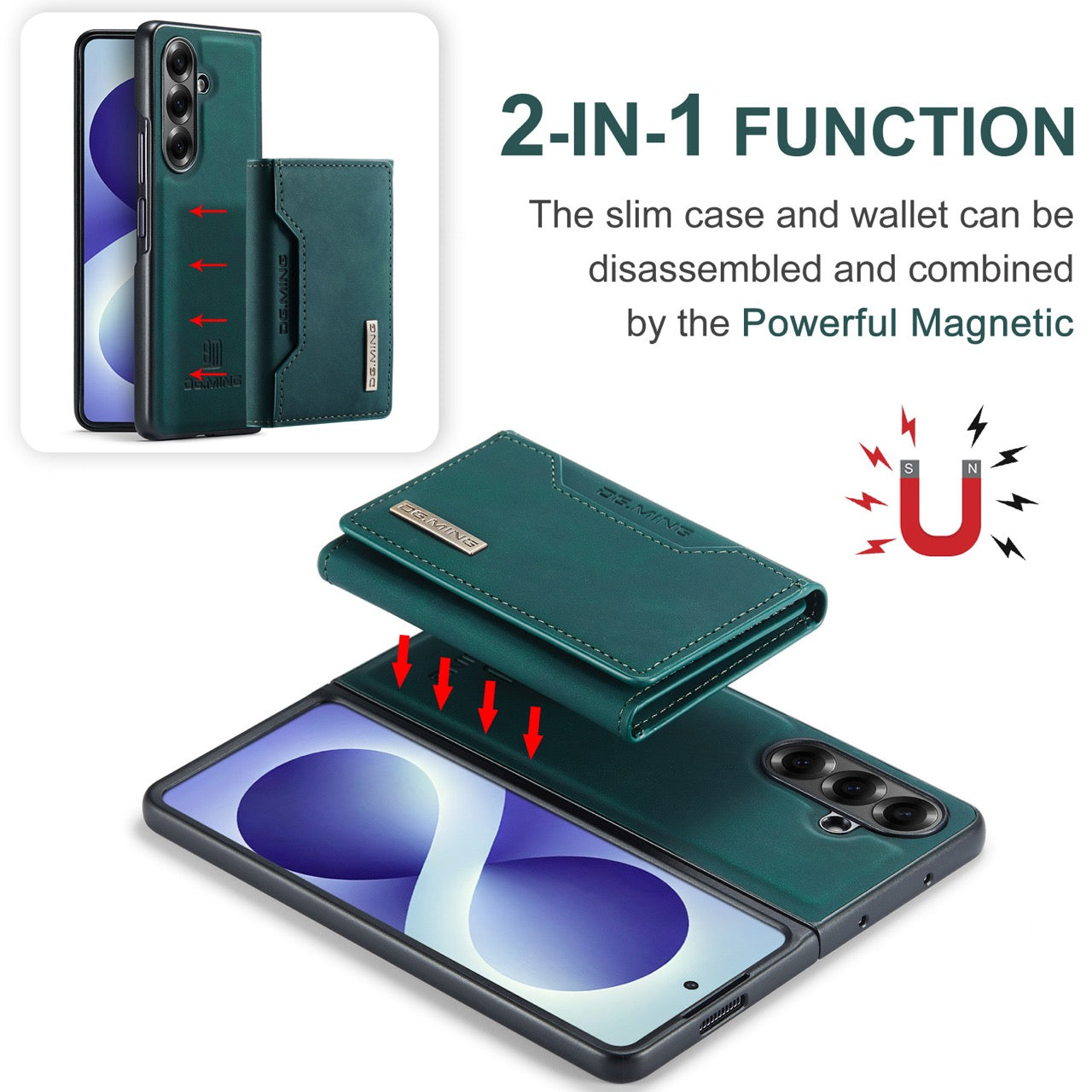 Samsung Galaxy Z Fold 8 Ultra DG.MING Detachable Wallet Leather Case [Green]