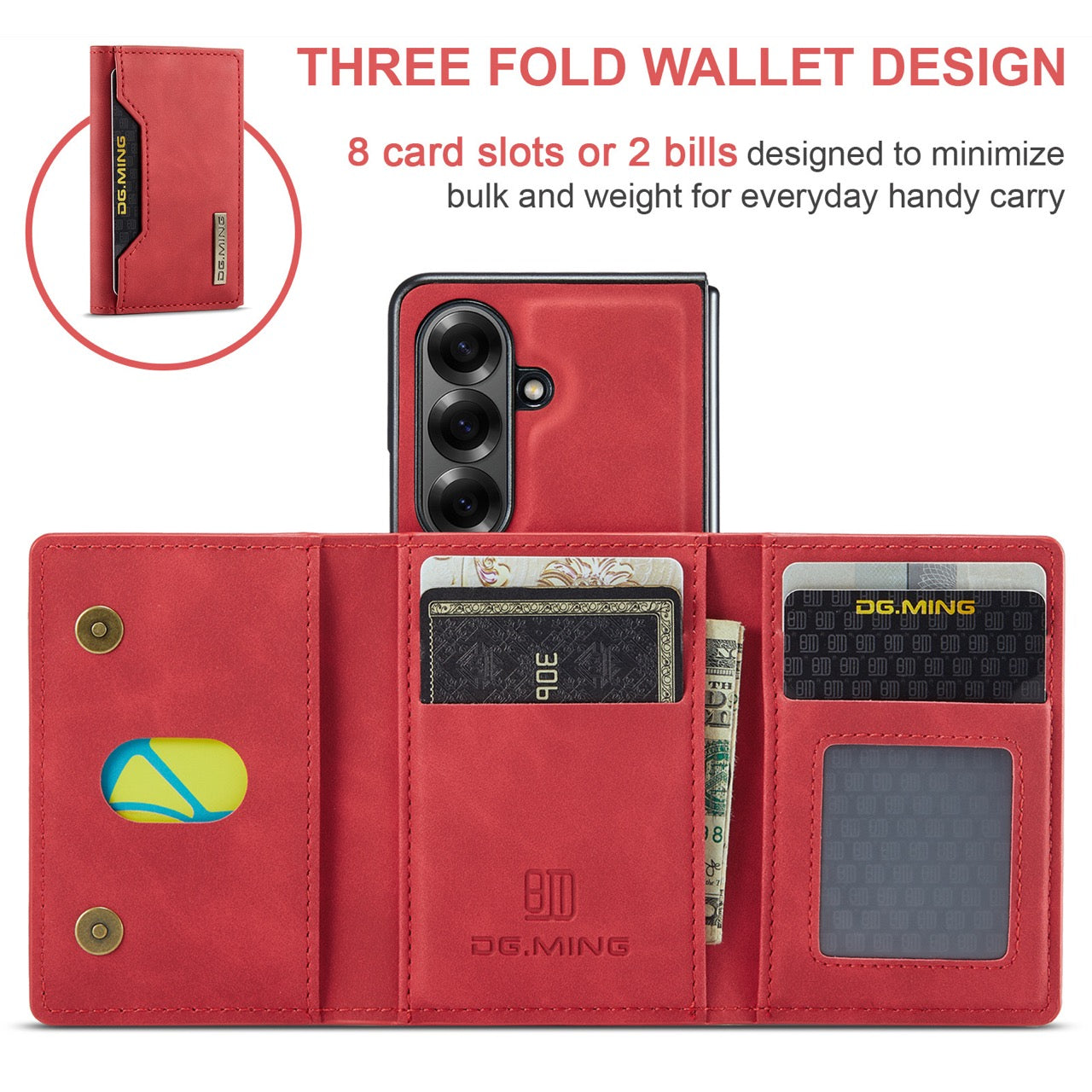 Samsung Galaxy Z Fold 8 Ultra DG.MING Detachable Wallet Leather Case [Red]
