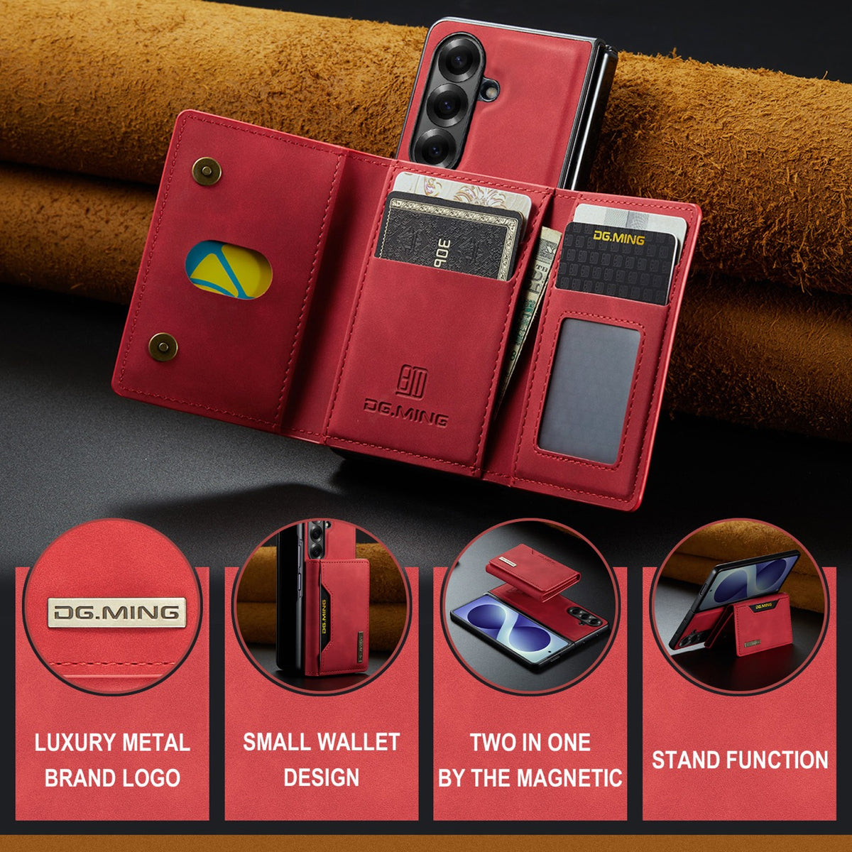 Samsung Galaxy Z Fold 8 Ultra DG.MING Detachable Wallet Leather Case [Red]