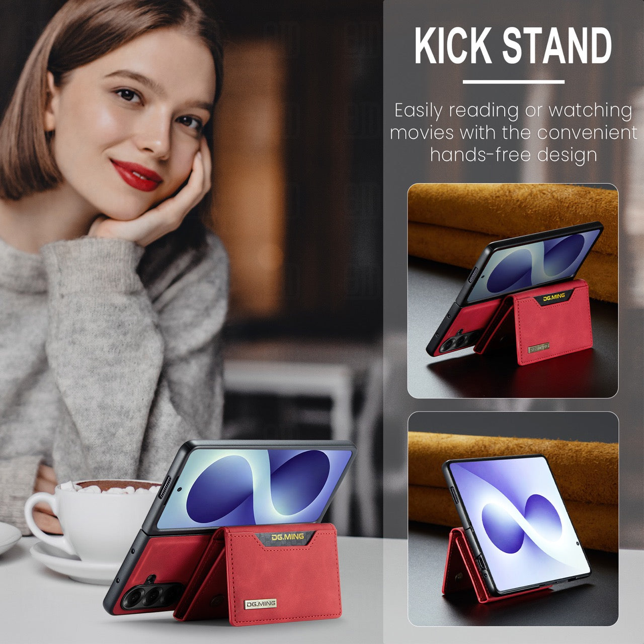 Samsung Galaxy Z Fold 8 Ultra DG.MING Detachable Wallet Leather Case [Red]