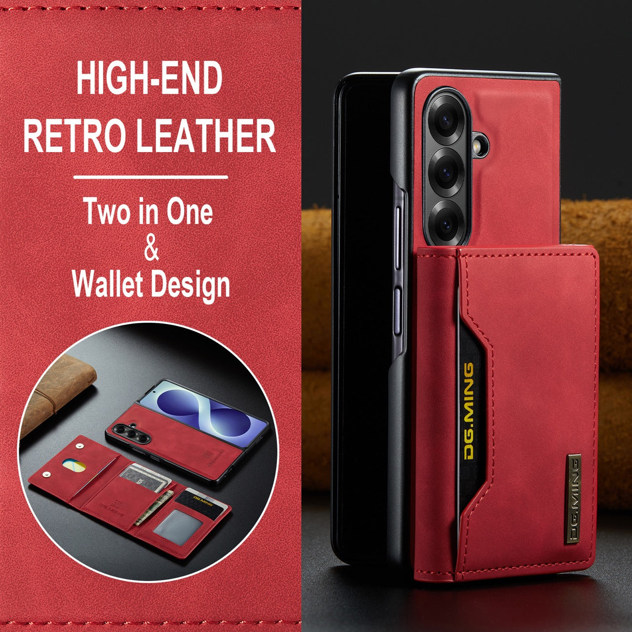 Samsung Galaxy Z Fold 8 Ultra DG.MING Detachable Wallet Leather Case [Red]