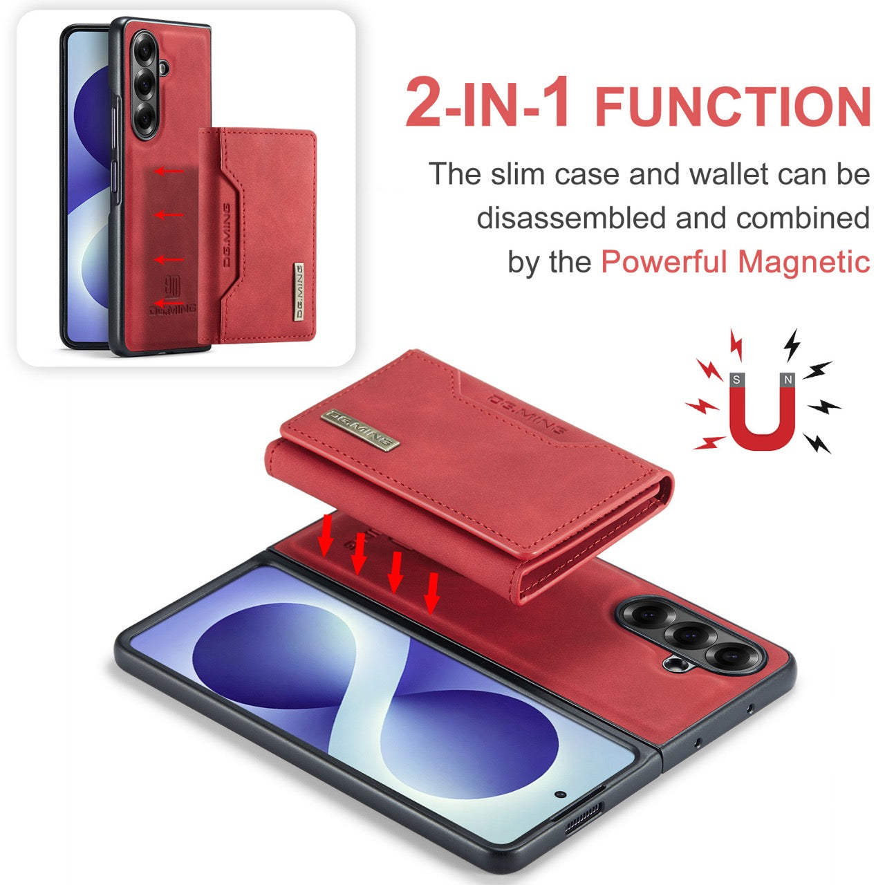 Samsung Galaxy Z Fold 8 Ultra DG.MING Detachable Wallet Leather Case [Red]