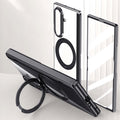 Samsung Galaxy Z Fold 8 Ultra Clear Magnetic Case - 360° Rotating Ring Stand & Hinge Shield [Black] - Black