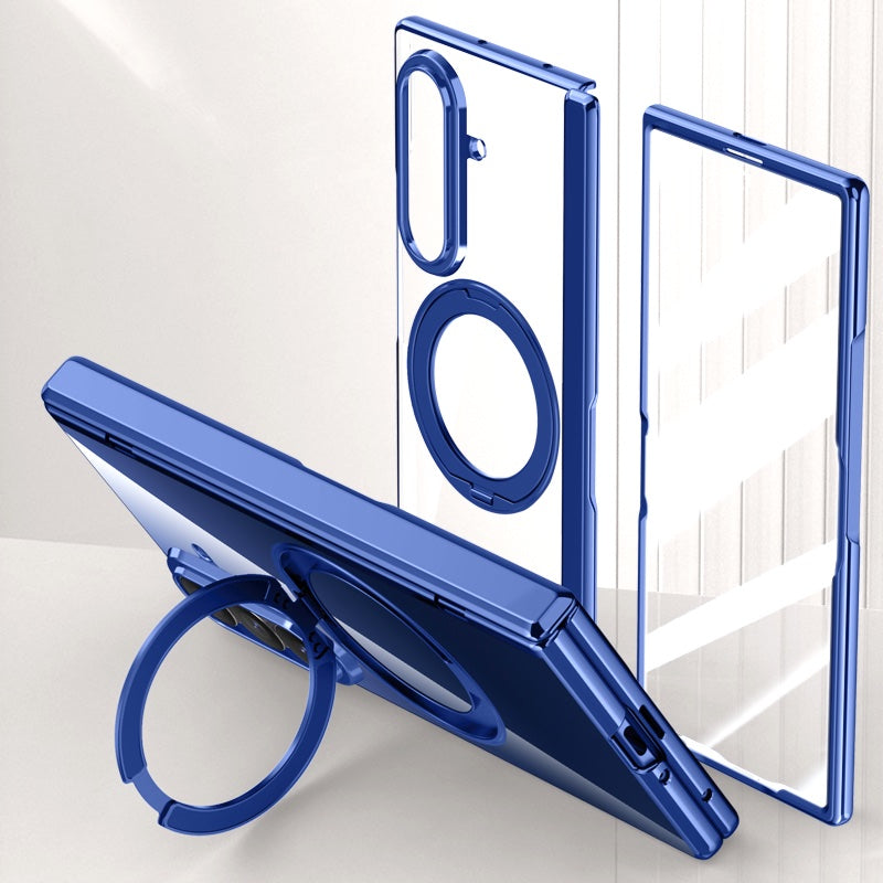 Samsung Galaxy Z Fold 8 Ultra Clear Magnetic Case - 360° Rotating Ring Stand & Hinge Shield [Blue]