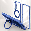 Samsung Galaxy Z Fold 8 Ultra Clear Magnetic Case - 360° Rotating Ring Stand & Hinge Shield [Blue] - Blue