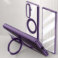 Samsung Galaxy Z Fold 8 Ultra Clear Magnetic Case - 360° Rotating Ring Stand & Hinge Shield [Black] - Purple