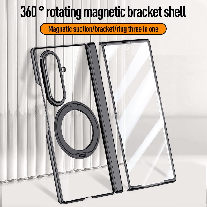 Samsung Galaxy Z Fold 8 Ultra Clear Magnetic Case - 360° Rotating Ring Stand & Hinge Shield [Black]