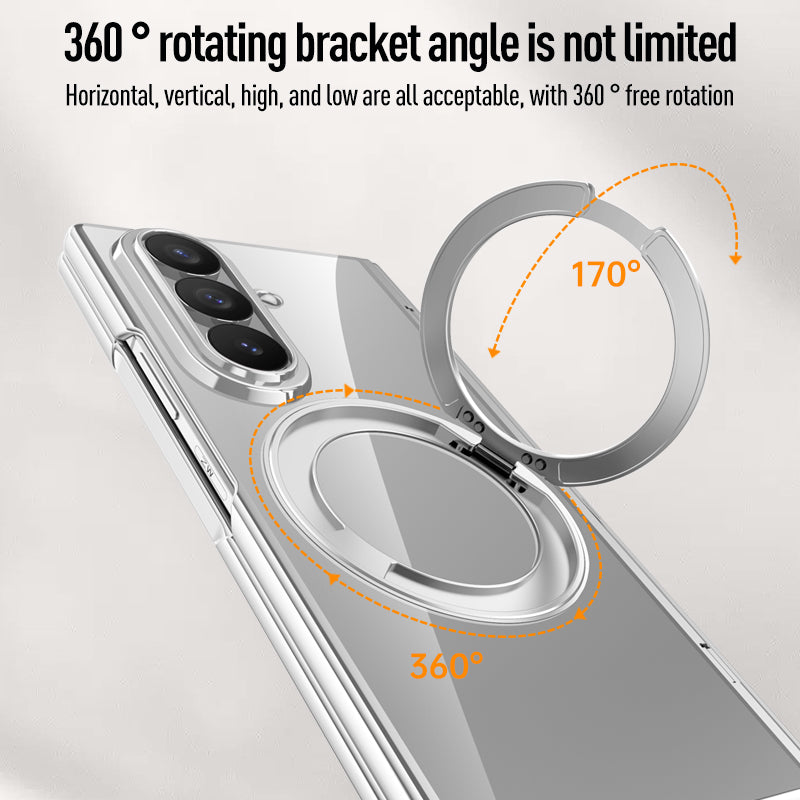 Samsung Galaxy Z Fold 8 Ultra Clear Magnetic Case - 360° Rotating Ring Stand & Hinge Shield [Black]