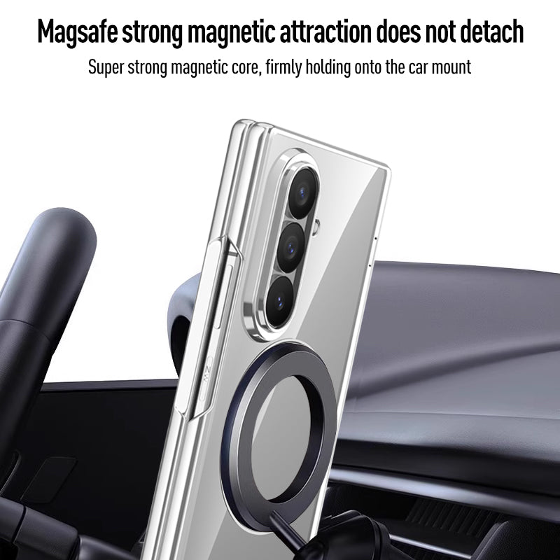 Samsung Galaxy Z Fold 8 Ultra Clear Magnetic Case - 360° Rotating Ring Stand & Hinge Shield [Black]