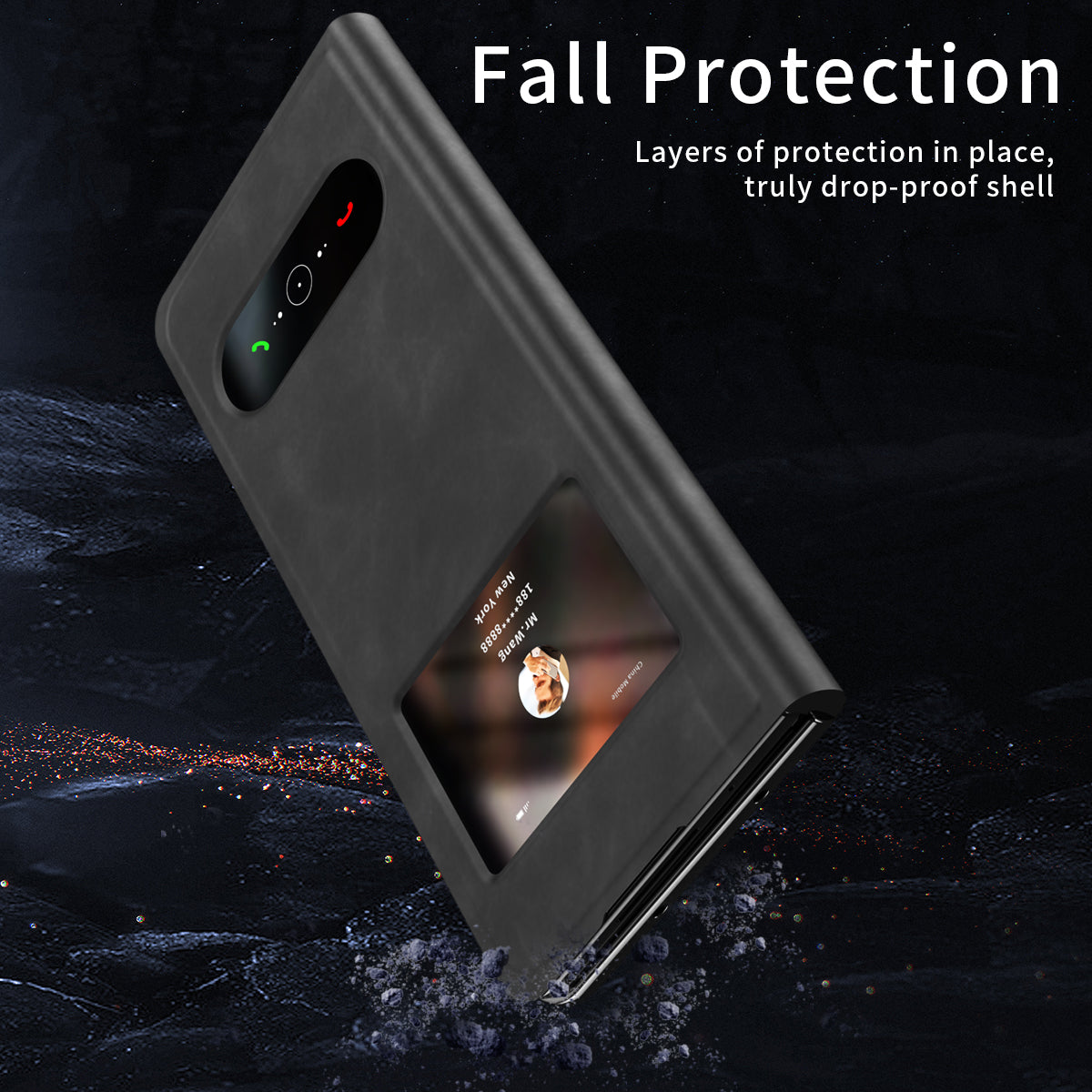 Samsung Galaxy Z Fold 8 Ultra Window Flip Case PU Leather Magnetic Stand Cover - Black