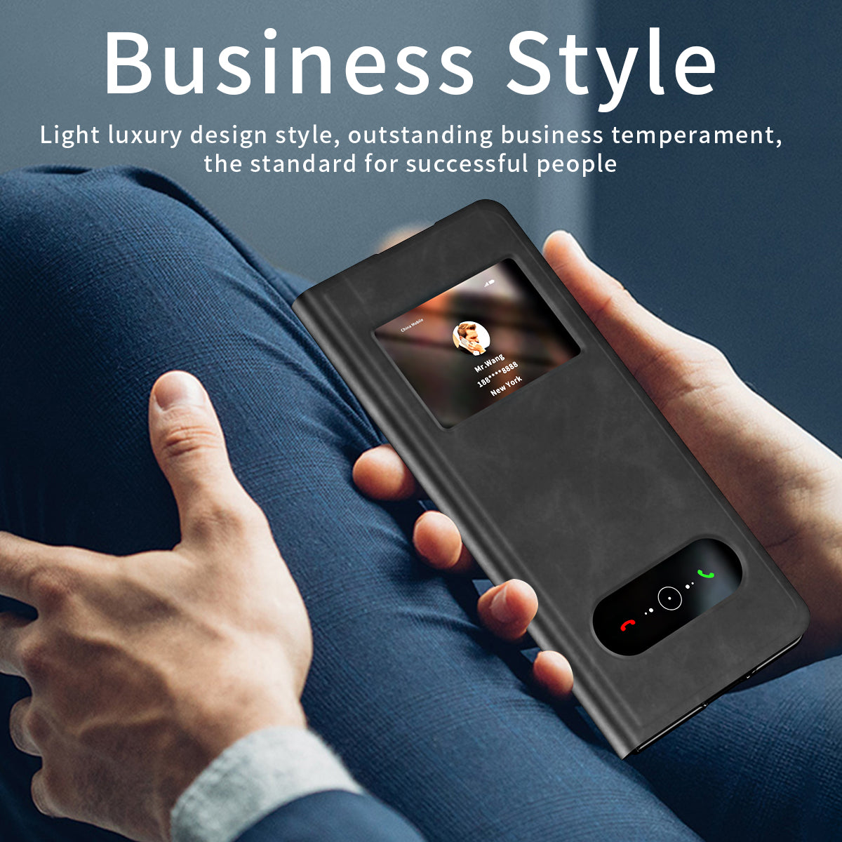 Samsung Galaxy Z Fold 8 Ultra Window Flip Case PU Leather Magnetic Stand Cover - Black