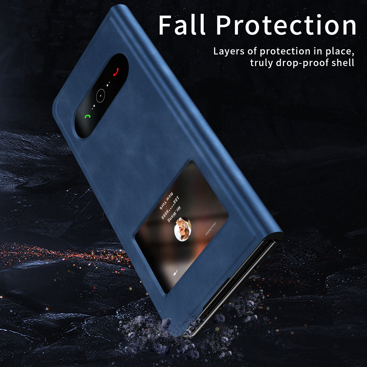 Samsung Galaxy Z Fold 8 Ultra Window Flip Case PU Leather Magnetic Stand Cover - Navy