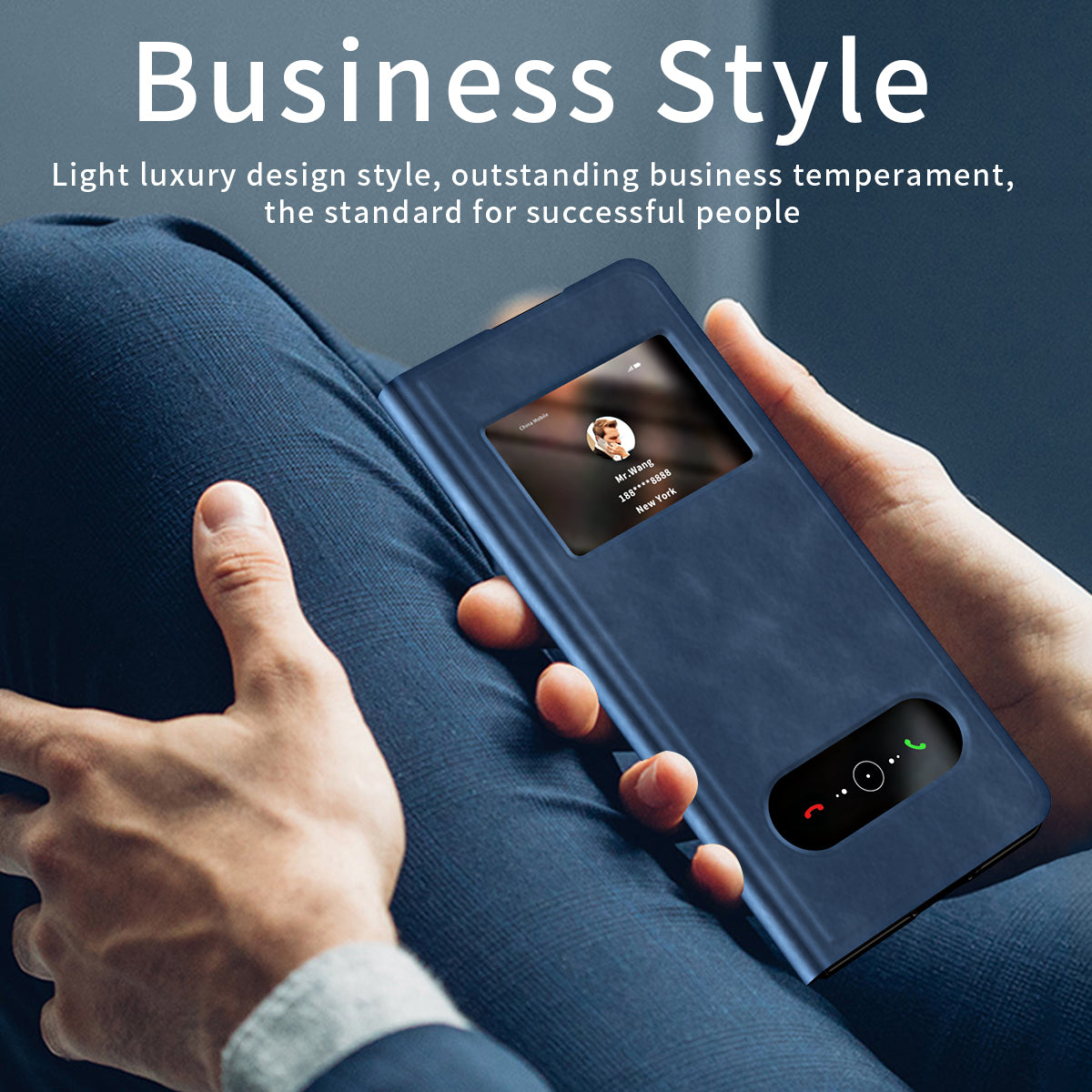 Samsung Galaxy Z Fold 8 Ultra Window Flip Case PU Leather Magnetic Stand Cover - Navy