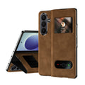 Samsung Galaxy Z Fold 8 Ultra Window Flip Case PU Leather Magnetic Stand Cover - Brown - Brown