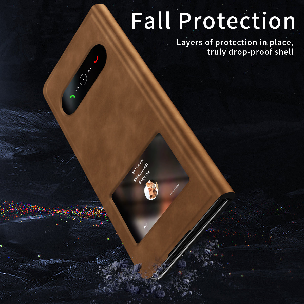 Samsung Galaxy Z Fold 8 Ultra Window Flip Case PU Leather Magnetic Stand Cover - Brown