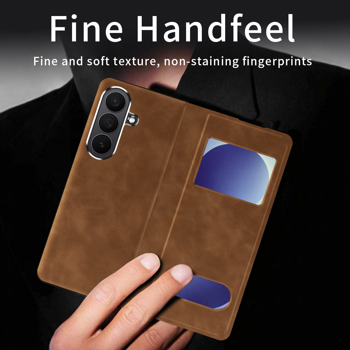 Samsung Galaxy Z Fold 8 Ultra Window Flip Case PU Leather Magnetic Stand Cover - Brown