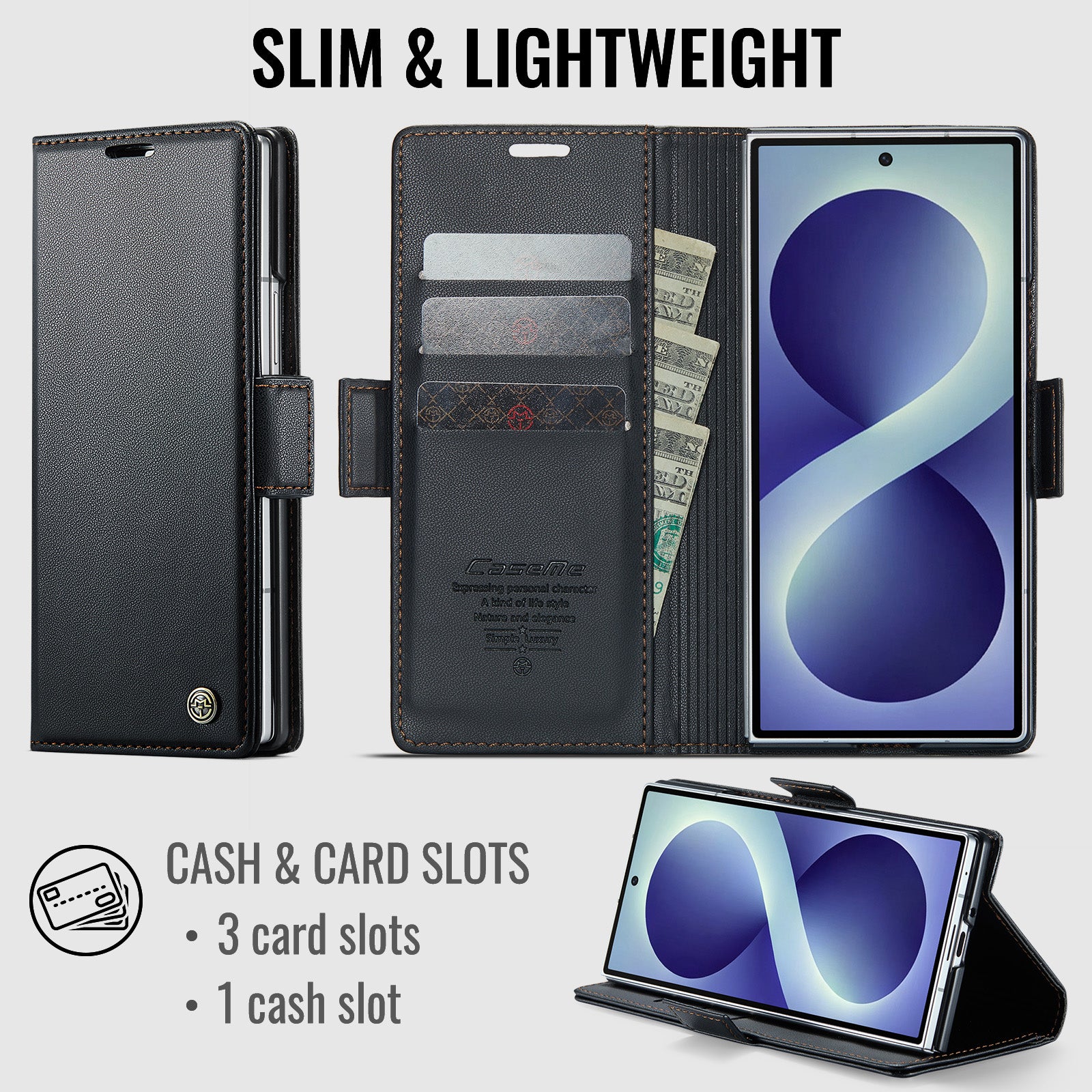 Samsung Galaxy Z Fold 8 Ultra CaseMe Retro Wallet Case [Black]
