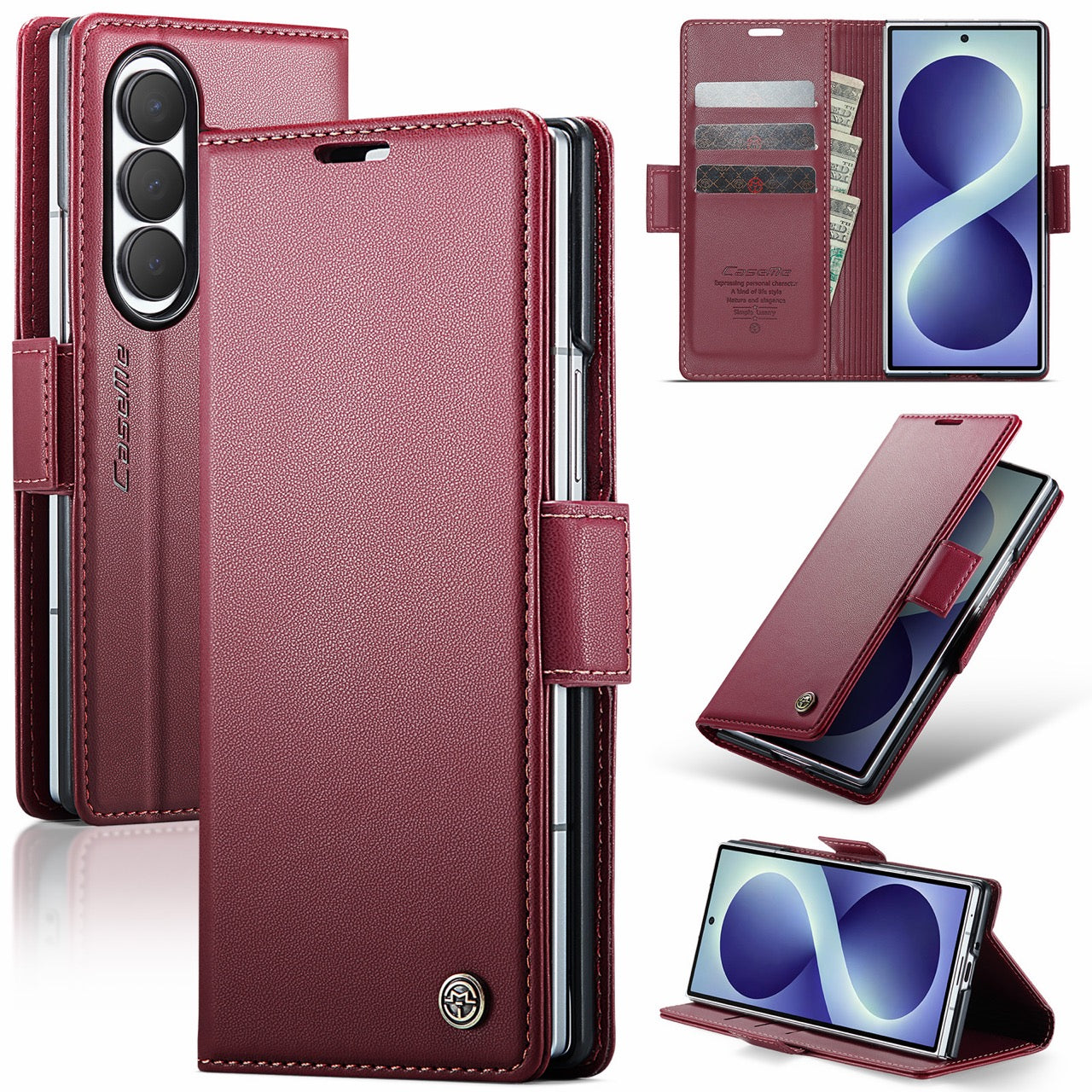 Samsung Galaxy Z Fold 8 Ultra CaseMe Retro Wallet Case [Maroon]
