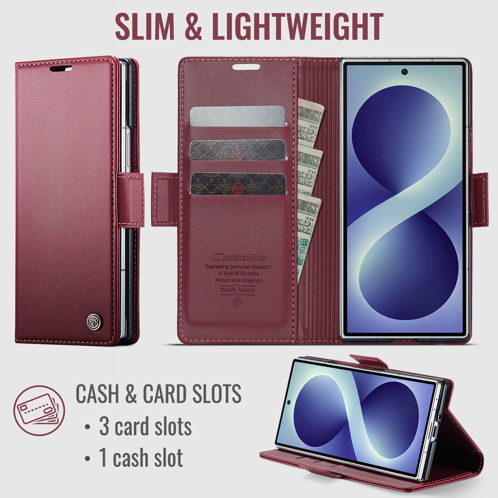 Samsung Galaxy Z Fold 8 Ultra CaseMe Retro Wallet Case [Maroon]