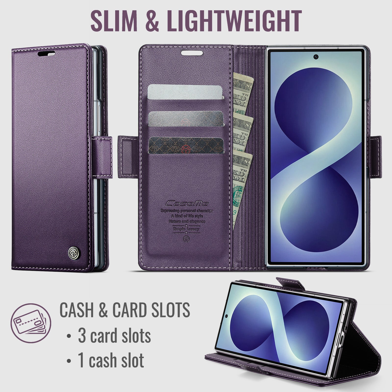 Samsung Galaxy Z Fold 8 Ultra CaseMe Retro Wallet Case [Purple]