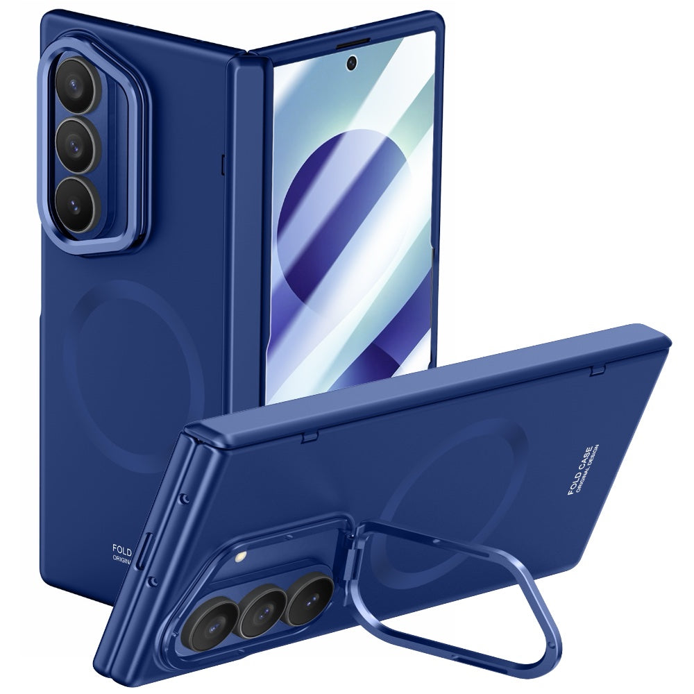 Samsung Galaxy Z Fold 8 Ultra Magnetic Skin-Feel Case - Hinge Shield & Lens Ring Stand [Navy]