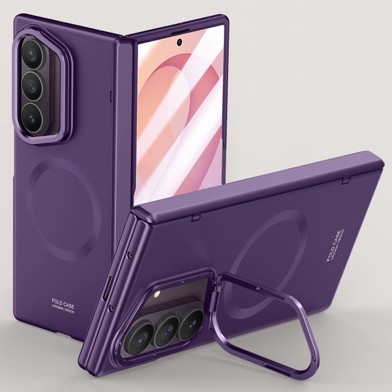 Samsung Galaxy Z Fold 8 Ultra Magnetic Skin-Feel Case - Hinge Shield & Lens Ring Stand [Black]