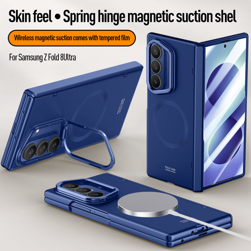 Samsung Galaxy Z Fold 8 Ultra Magnetic Skin-Feel Case - Hinge Shield & Lens Ring Stand [Black]