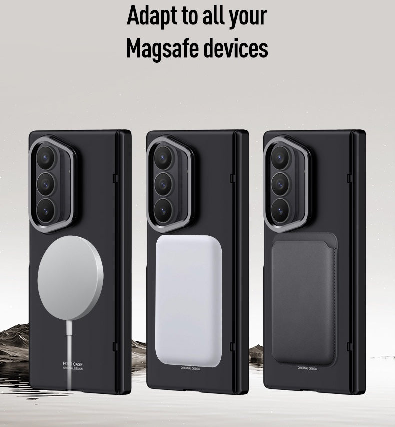 Samsung Galaxy Z Fold 8 Ultra Magnetic Skin-Feel Case - Hinge Shield & Lens Ring Stand [Black]