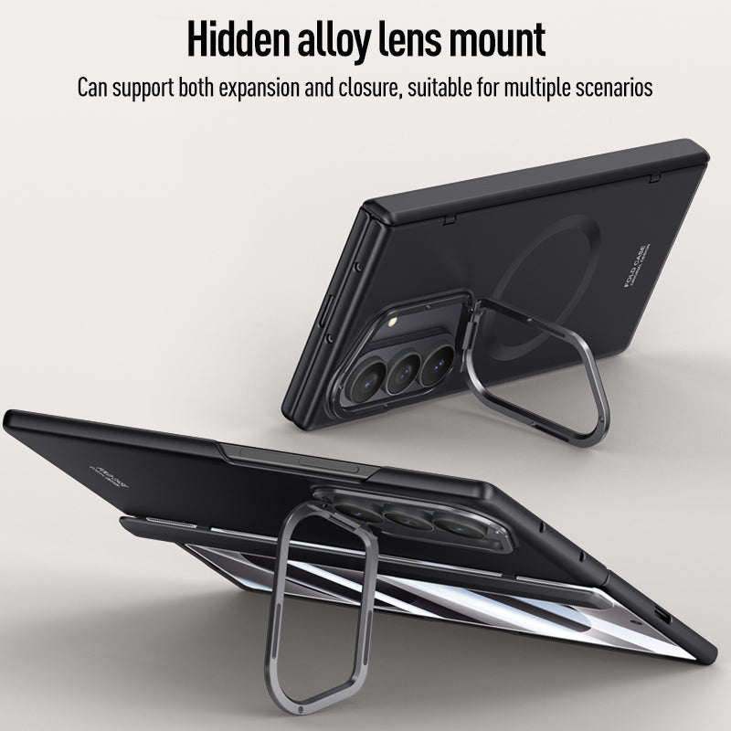 Samsung Galaxy Z Fold 8 Ultra Magnetic Skin-Feel Case - Hinge Shield & Lens Ring Stand [Black]