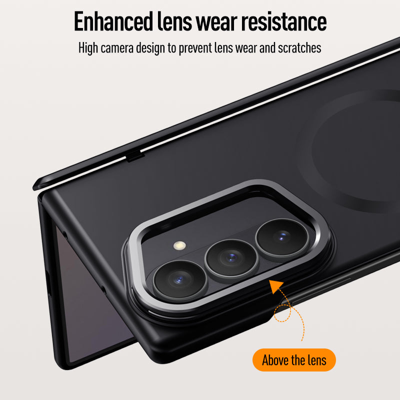 Samsung Galaxy Z Fold 8 Ultra Magnetic Skin-Feel Case - Hinge Shield & Lens Ring Stand [Black]