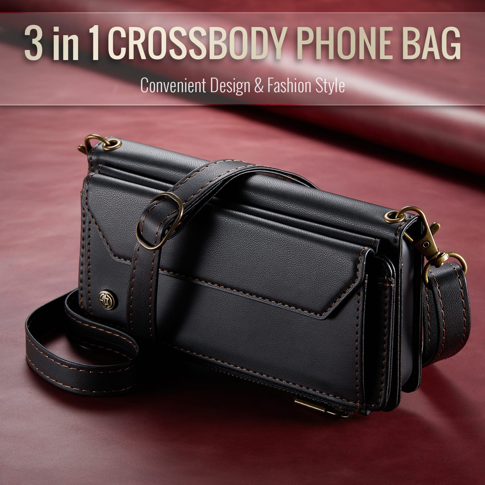 Galaxy Z Fold 5 CaseMe Crossbody Wallet Case with Strap, Card Slots & Zipper Pocket [Black]