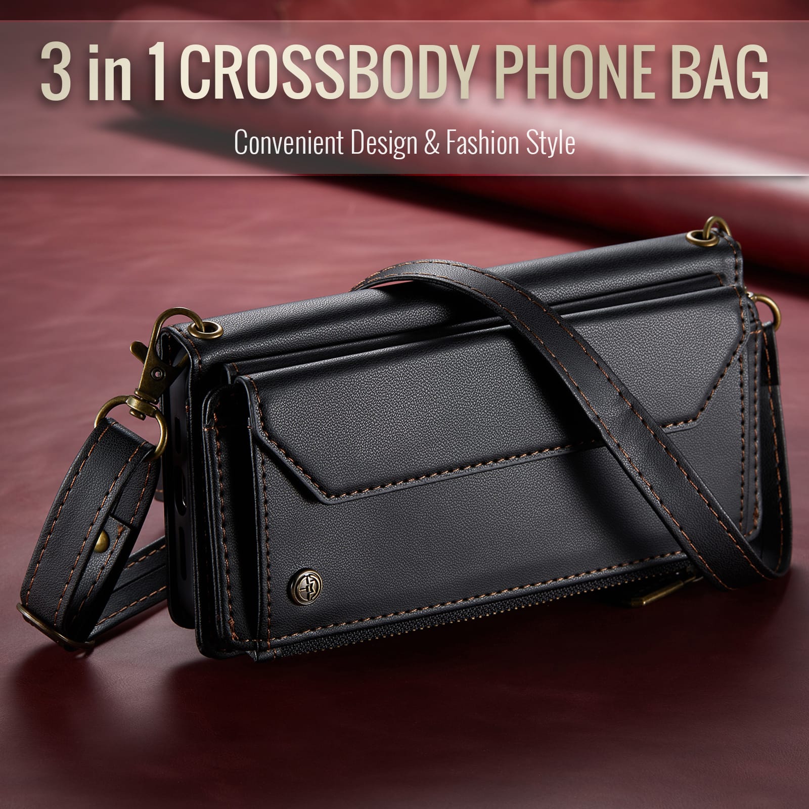 Galaxy Z Fold 5 CaseMe Crossbody Wallet Case with Strap, Card Slots & Zipper Pocket [Black]