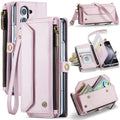 Galaxy Z Fold 5 CaseMe Crossbody Wallet Case with Strap, Card Slots & Zipper Pocket [Pink] - Pink