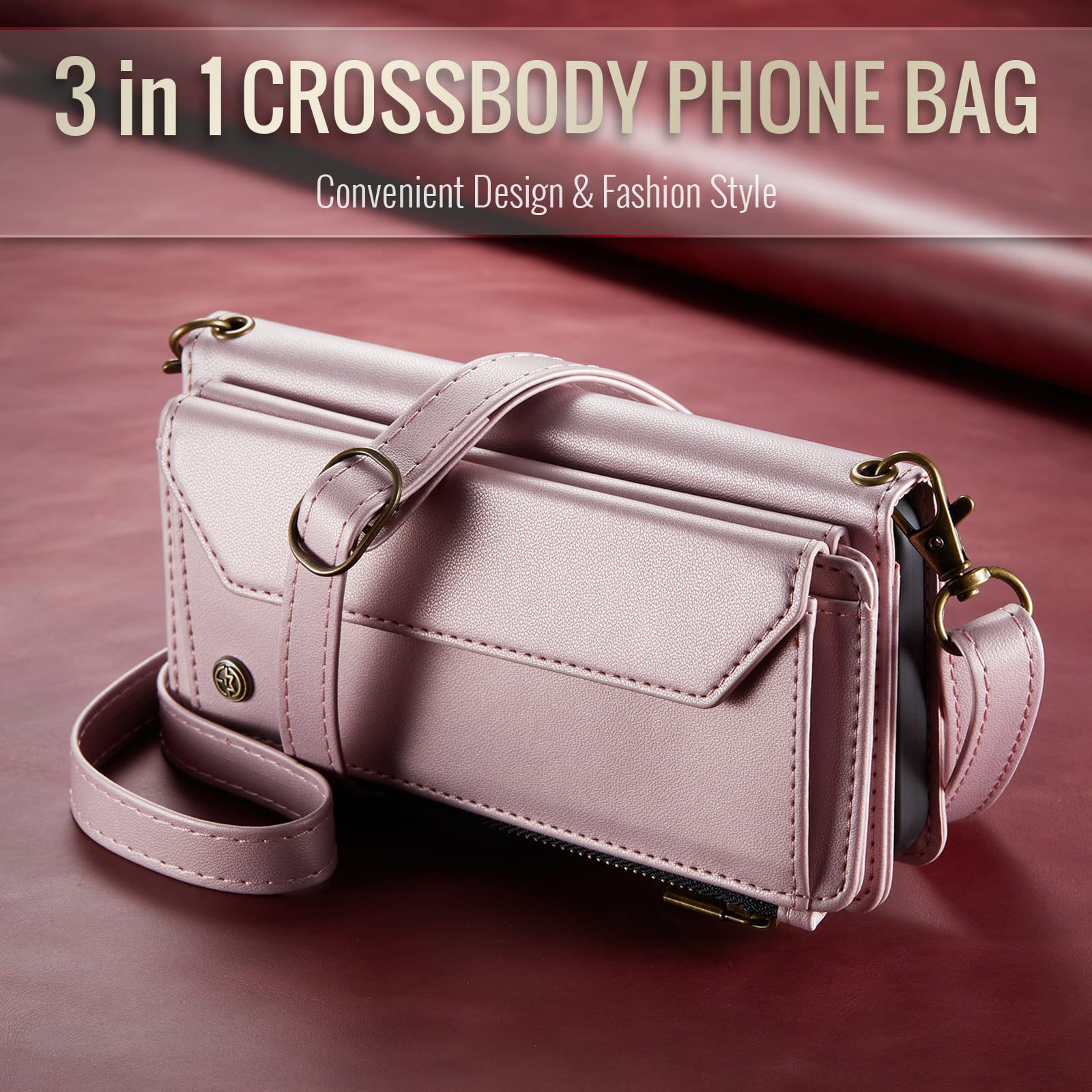 Galaxy Z Fold 5 CaseMe Crossbody Wallet Case with Strap, Card Slots & Zipper Pocket [Pink]