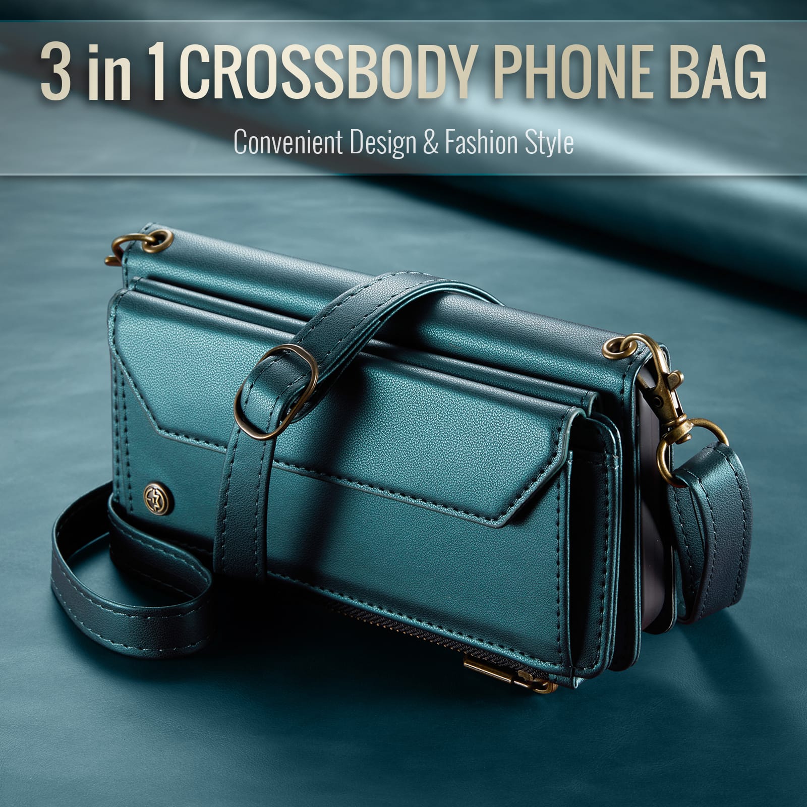 Galaxy Z Fold 5 CaseMe Crossbody Wallet Case with Strap, Card Slots & Zipper Pocket [Teal]