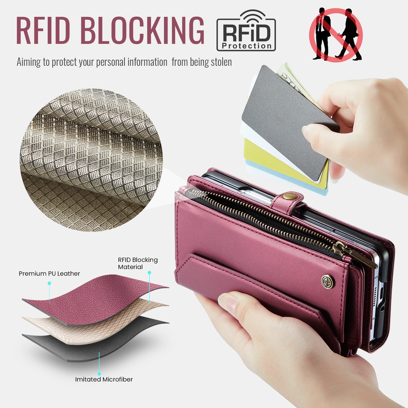 Galaxy Z Fold 6 CaseMe Crossbody Wallet Case with Strap, Card Slots & Zipper Pocket [Maroon]