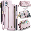 Galaxy Z Fold 6 CaseMe Crossbody Wallet Case with Strap, Card Slots & Zipper Pocket [Pink] - Pink