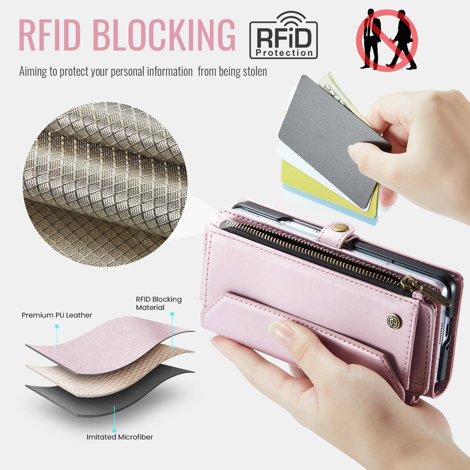 Galaxy Z Fold 6 CaseMe Crossbody Wallet Case with Strap, Card Slots & Zipper Pocket [Pink]