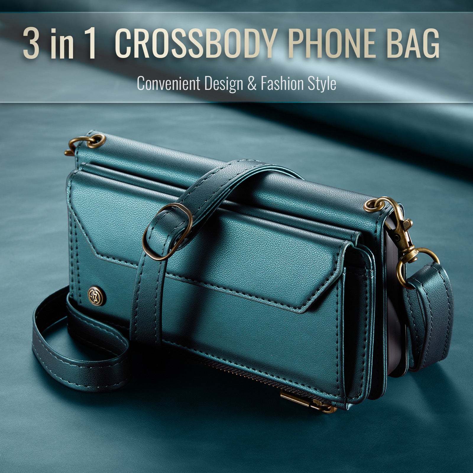 Galaxy Z Fold 6 CaseMe Crossbody Wallet Case with Strap, Card Slots & Zipper Pocket [Teal]
