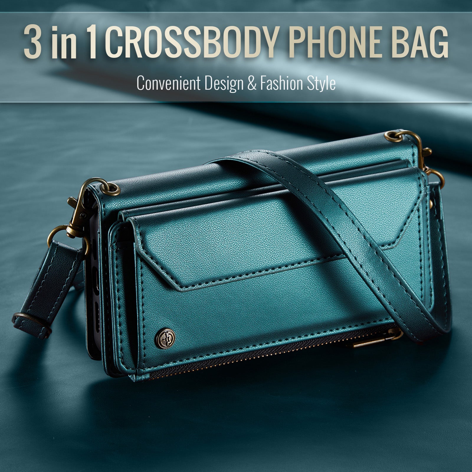 Galaxy Z Fold 6 CaseMe Crossbody Wallet Case with Strap, Card Slots & Zipper Pocket [Teal]