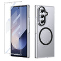 Crystal-clear Magnetic Ring Case for Samsung Galaxy Z Fold 7 with Tempered Glass [Black] - Black